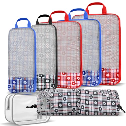 Geometric Flower Compression Packing Cubes for Travel (7 Piece) - Tear-Resistant Compression Bags with Separate Shoe Compartment Essential Bag - color: Black-4