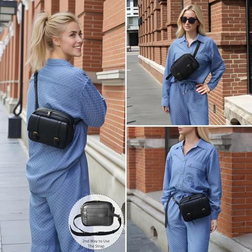 Women‘s Anti Theft RFID Blocking Small Vegan Leather Crossbody Bag Travel Purse With Built In Wallet Messenger Bag - color: Black