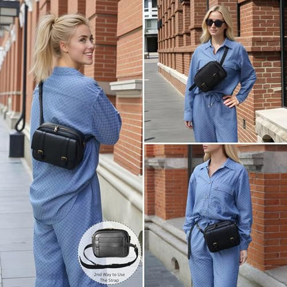Women‘s Anti Theft RFID Blocking Small Vegan Leather Crossbody Bag Travel Purse With Built In Wallet Messenger Bag - color: Black