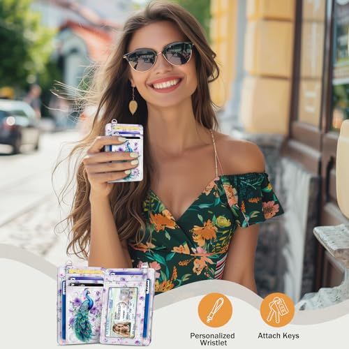 Yonlevres Credit Card Holder Slim Wallet, Peacock RFID Wallet Women Front Pocket Small Card Holder, Cute Travel Thin RFID Blocking Card Organizer Card Case ID Window PU Leather Girl Ladies - color: Peacock