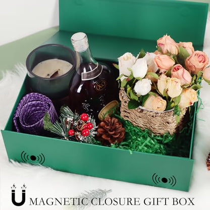 LFBOX Green Gift Box with Magnetic Lids 13.8x8.3x4.4 in, Bridesmaid Groomsman Proposal Box, Large Rectangle Storage Box 1 Pack - color: Green, size: 1 count (Pack of 1)