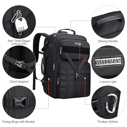 WITZMAN Carry On Travel Backpack for Men Large Convertible 45L Fit 17 Inch Laptop Backpack 3 in 1 Bag for Airline Approved(B688 Black) - color: Black