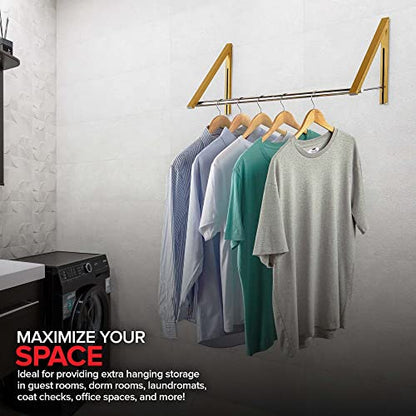 Double Foldable Clothing Rack w/ Extension Rod, Wall-Mounted Retractable Clothes Hanger for Laundry Dryer Room, Hanging Drying Rod, Small Collapsible Folding Garment Racks, Dorm Accessories (Gold) - color: Gold