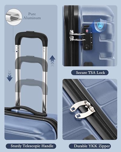 Coolife Luggage Sets 3 Piece, 20In Carry On Luggage with Spinner Wheels PC Hardside Suitcase Set with Travel Backpack (Blue, Backpack/TB/20) - color: blue, size: 3 Piece Set (Backpack/TB/20in)