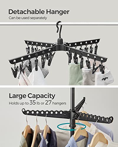 SONGMICS 2-Tier Clothes Drying Rack, 72-Inch Folding Laundry Drying Rack with 3 Rotatable Arms for Hangers, 24 Clips, Stainless Steel, for 27 Pieces of Clothes, Black ULLR512B01 - color: Black, style: 2-Tier-Clip