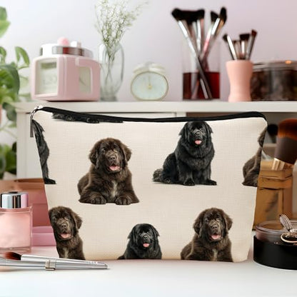 Newfound Dog Makeup Bag, Newfound Lovers Gifts Cosmetic Bag for Women, Dog Mom Lovers Owner Gifts for Women Christmas, Pet Lover Gift Zipper Travel Makeup Pouch for Purse - color: newfoundland