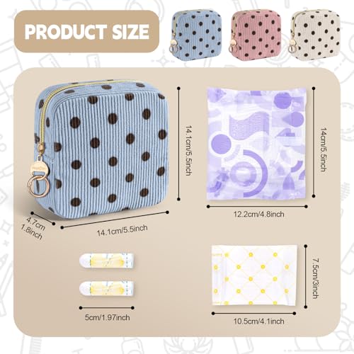 Period Bag for Teen Girls, Corduroy Cute Sanitary Napkin Storage Bag, Menstrual Pad Pouches Tampon Holder for Purse (Blue-Polka Dots) - color: Dots-blue