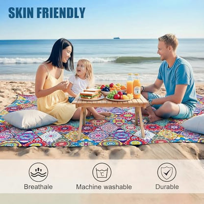 Portable Beach Blanket 6.5'x6.5' - Sand-Free & Lightweight (1lbs) Nylon | Kaleidoscope Pattern Design for Families | Quick-Dry Skin-Friendly Picnic Mat for Beach/Camping - color: Kaleido