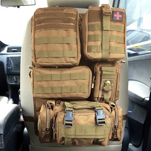 Universal Tactical Seat Back Organizer Vehicle Molle Panel Organizer Storage Bag with 5 Detachable Molle Pouch for All Vehicel Such as Jeep,Truck,SUV, Car, Ford,Chevy etc - color: A model-Khaki