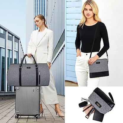 Convertible 2-in-1 Garment Bags for Travel, Carry On Garment Duffle Bag With Shoe Compartment Large Weekender Bag for Women Men Hanging Suitcase Suit Travel Duffel Overnight Bags 4pcs Set - color: D-Grey
