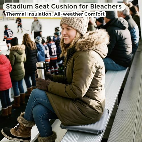 Portable Self-Inflating Stadium Seat Cushion, Memory Foam Sit Pad, Lightweight Travel Seat Pad for Bleachers, Camping, Hiking, Office Chair & Airplane - 16x13 inches Gray