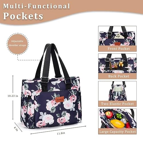 HSHRICH Large Peony Women's Lunch Bag, Insulated Aluminum Lunch Box with Side Pockets, Adjustable Carrying Options, Reusable and Easy to Clean - color: 05-Peony, size: Large