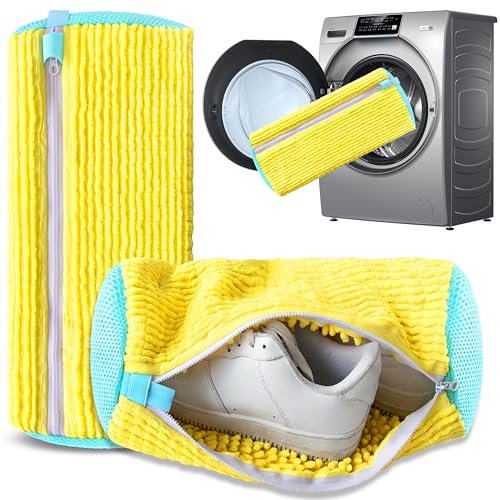 2Pcs Reusable Shoe Washing Machine Bag for Washer and Dryer:Free Up Hands, Prevent Deformation,shoe bag with Zipper Protection Design, Use for all Shoes,Sports Shoes(Yellow) - color: B1-Yellow