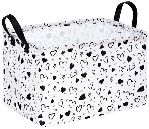 MAIZMZ Girls Empty Gift Basket Heart Print Storage Cube for Women, Closet Shelf Organizer Bins with Handles Nursery hamper Kids Toys Books Box Room Deco - color: Grey love