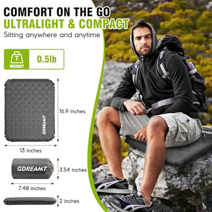 Inflatable Seat Cushion, Self-Inflating Memory Foam Stadium Seats Cushion Lightweight & Compact Chair Sitting Pad Airplane Cushion for Long Flight Travel Outdoor Camping Car Bleachers Office - color: 1 Pack Grey