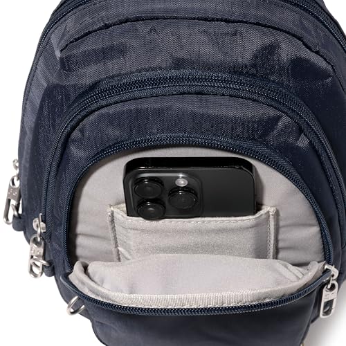 Baggallini Securtex® Anti-Theft Multi Zip Sling - Lightweight 8.6"x15.2" Travel Bag with Locking Zippers & RFID Protection - color: French Navy