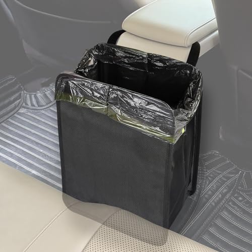 Ginsco 3 Gallons Open-Top Car Trash Can, Large Capacity Hanging Leakproof Car Trash Bag with Water-proof PEVA Liner, Stand Trash Bag for Cars Foldable Storage Bag for Cars SUV Truck RV Black - color: Black, size: 3 Gallons