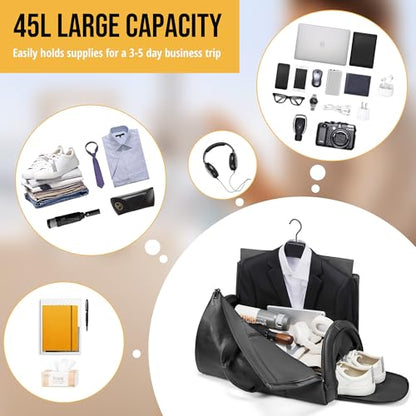 Convertible Garment Bag, Carry on Garment Duffel Bag with Shoulder Strap, Men's Women's Travel Clothing Bag with Shoe Compartment, 2-in-1 Hanging Suitcase Suit Business Travel Bag (Black) - color: Black