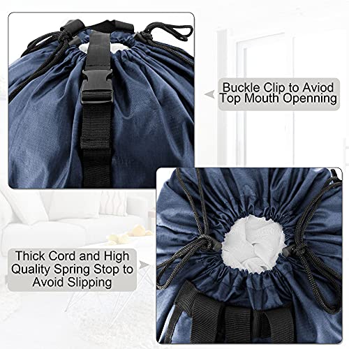BeeGreen Navy Blue Travel Laundry Bag w Drawstring & Handle College Dorm Room Essentials w Adjustable Shoulder Straps Washable Sturdy Laundry Hamper Sack Dirty Laundry Travel Bag for Camping - color: Dark Blue, style: With Front Zipper Pocket