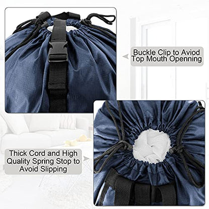 BeeGreen Navy Blue Travel Laundry Bag w Drawstring & Handle College Dorm Room Essentials w Adjustable Shoulder Straps Washable Sturdy Laundry Hamper Sack Dirty Laundry Travel Bag for Camping - color: Dark Blue, style: With Front Zipper Pocket