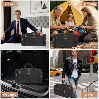 TIBES Duffle Bags for Travel Expandable 50L Canvas Weekender Bag, Overnight Bag Travel Duffel Bag for Men Women Carry On for Travel Weekend Overnight Gym, Durable & Water-Resistant - color: 4-Dark Grey