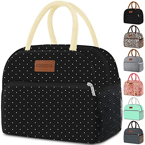 Coobiiya Lunch Bag Women,Lunch Box LunchBag for Women Adult Men, Small Leakproof Cute Lunch Tote Large Capacity Reusable Insulated Cooler Lunch Container for Work/Office/Picnic/Travel-Black Polka Dot - color: Dot, size: A-regular