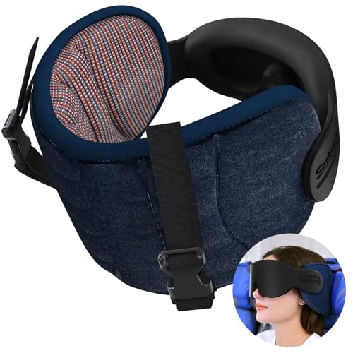 SARISUN Travel Pillows for Airplanes, Airplane Pillow for Long Flight Car Road Trip, Airplane Head Strap with Sleep Eye Mask, 360° Support Headrest, Stop Bobblehead Travel Neck Pillow, Mottled Red - color: Mottled Red