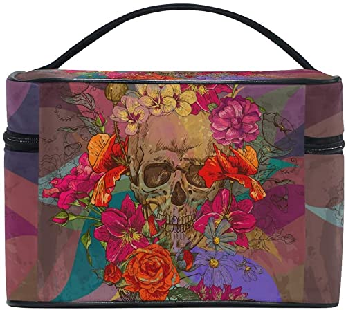Makeup Bag Rose Skull Travel Cosmetic Bags Organizer Train Case Toiletry Make Up Pouch - color: color7