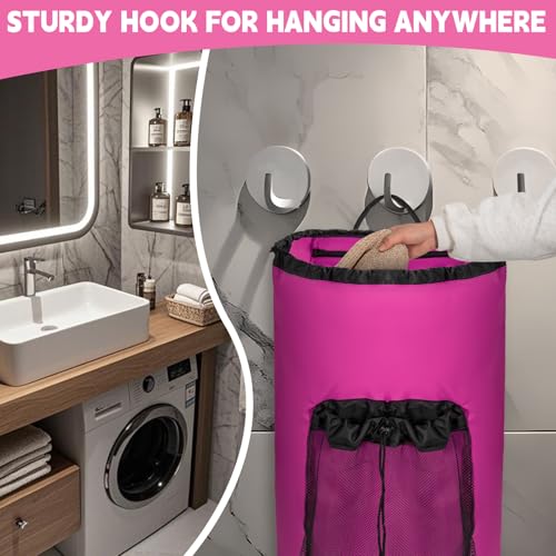 150L Laundry Bag Backpack with 3 Sizes Mesh Wash Bags and Shoulder Straps Foldable Clothes Hamper Bag with Drawstring Closure for College, Apartment, Laundromat(Pink) - color: Hot Pink