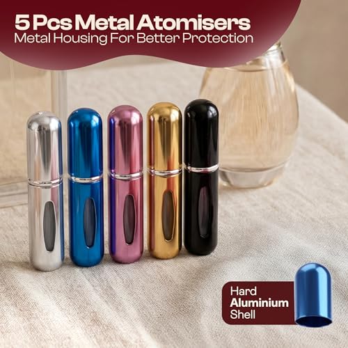 5ml Travel Perfume Bottle Refillable Atomizer Sprayer for Perfume,Leakproof Perfume Atomizer Travel, Portable Refillable Perfume Bottles, (Blue, Black, Pink, Gold, Silver) - color: Blue, Black, Pink, Gold, Silver