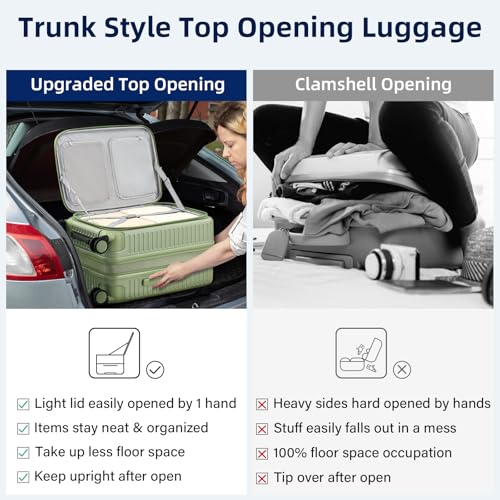 HanTrip 20 Inch Carry on Luggage 22x14x9 Airline Approved Hard Shell Suitcases with Wheels, Top Opening Expandable Carry on Luggage with Cup Holder Small Rolling Suitcase with Lock, Bamboo Green - color: Bamboo Green, size: Expandable 20 Inch