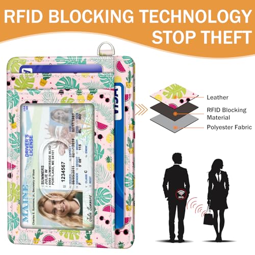 Yonlevres Flamingo Credit Card Holder Slim Wallet Women, Tropical Leaf RFID Blocking Small Wallet Woman, Front Pocket Travel Cute Thin ID Window PU Leather Mini Organizer Case Purse Gift Girls Ladies - color: Flamingo