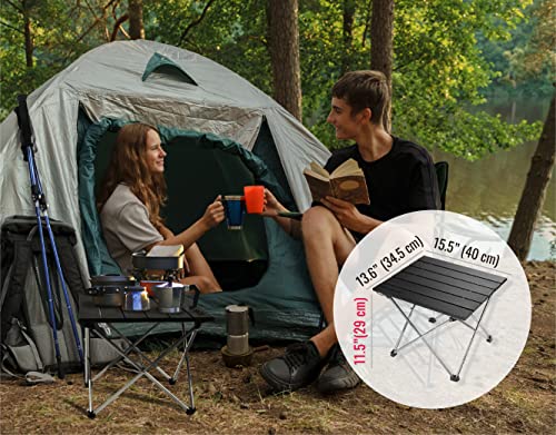 TREKOLOGY Small Camping Table - Beach Table that Fold Up - Lightweight, Foldable, Potable Folding Small Outdoor Table - for Camp, Hiking, Campers & Summer Outing Trip - color: Obsidian Black