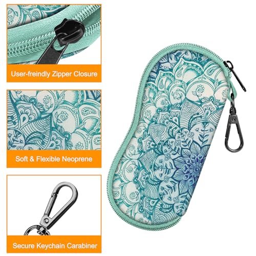 FINTIE Glasses Case with Carabiner, Ultra Light Portable Neoprene Zipper Sunglasses Soft Case - color: Emerald Illusions