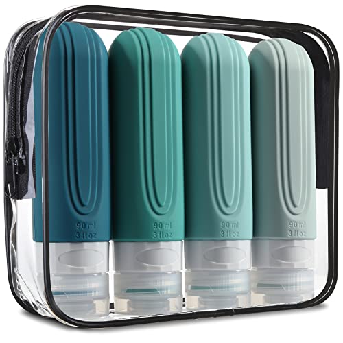 Mrsdry Travel Bottles for Toiletries, Tsa Approved 3oz Travel Size Containers BPA Free Leak Proof Refillable Liquid Silicone Squeezable Travel Accessories for Shampoo Conditioner Lotion (4 Pack) - color: Mint
