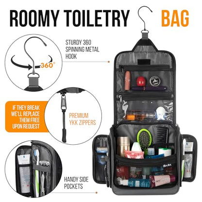Travel Toiletry Bag for Men and Women - (10.6”x10.6”x3.2”) Large Hanging Toiletry Organizer - Waterproof Hygiene Bag with Metal XXL Swivel Hook, with Sturdy Zippers and 19 Compartments for Toiletries - color: L Grey