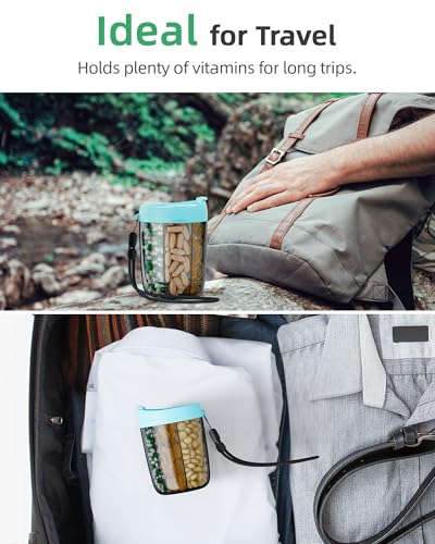 PULIV Large Supplement Organizer Bottle, Holds Plenty of 6 Various Vitamins in 1 Pill Dispenser with Anti-Mixing & Wide Openings Design, Easy to Retrieve Meds, Includes 20 Pcs Stick-on Labels Cyan - color: Cyan