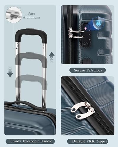 Coolife Luggage Sets 3 Piece, 20In Carry On Luggage with Spinner Wheels PC Hardside Suitcase Set with Travel Backpack (Teal blue, Backpack/TB/20) - color: Teal blue, size: 3 Piece Set (Backpack/TB/20in)