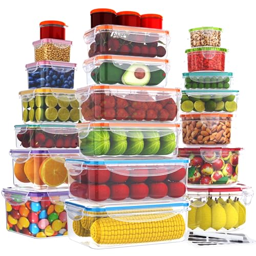 RockBerry 46 PCS Food Storage Containers with Lids Airtight- Plastic Container for Pantry Kitchen Organization-Microwave Dishwasher,Freezer Safe 100% Leak Proof (23 Stackable Boxes-23 Lids) - color: 46Pcs