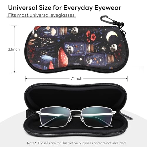 Sunglasses Case with Belt Clip, Ultra Light Neoprene Zipper Soft Padded Glasses Case for Women Men - color: Mushroom Skull