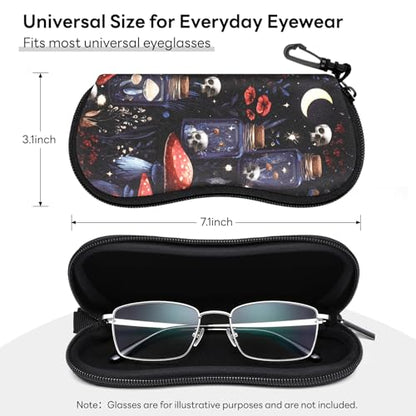 Sunglasses Case with Belt Clip, Ultra Light Neoprene Zipper Soft Padded Glasses Case for Women Men - color: Mushroom Skull