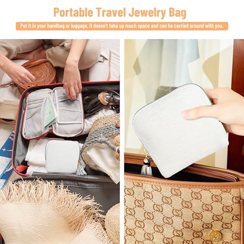 LOTOFUN Small Travel Jewelry Case: 5-Layer Individual Pouch Soft Velvet Bag Organizer With Zipper For Bracelets Bangles Protect From Tangle Scratch For Travelers Fashion Enthusiasts(Cream White) - color: Cream White