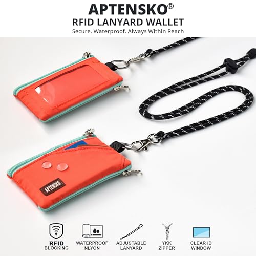 RFID Blocking Travel Wallet with Adjustable Lanyard, Small Nylon Zipper Pouch and Badge Holder for ID, Credit Cards, Cash, Keys, Commuters (Blazing Orange) - color: Blazing Orange