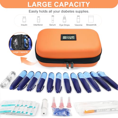 Gosemai TSA Approved Insulin Cooler Travel Case Medication Cooler for Travel with Temperature Display Diabetic Medication Organizer Medical Travel Cooler Bag with 2 Ice Pack - color: Orange