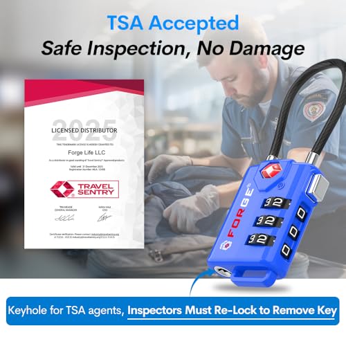 Bright Colors, TSA Approved Cable Luggage Locks 2 Pack Blue, Re-settable Combination with Alloy Body - color: Blue 2 Pack