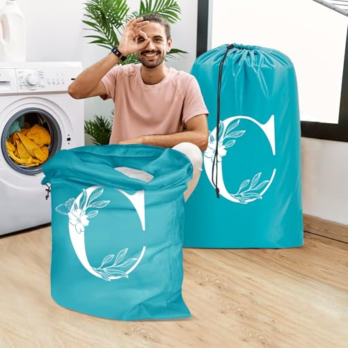 Sylfairy 2 Pack Extra Large Travel Laundry Bag, Dirty Clothes Organizer with Drawstring,Heavy Duty Travel Laundry Bags - color: Letter C