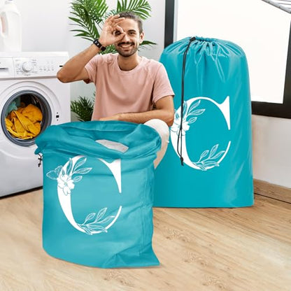 Sylfairy 2 Pack Extra Large Travel Laundry Bag, Dirty Clothes Organizer with Drawstring,Heavy Duty Travel Laundry Bags - color: Letter C