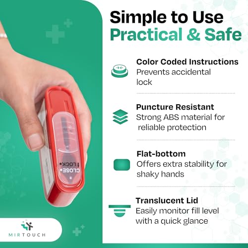 PocketSharps - Pocket-Size Travel Sharps Container for Pen Needles, Lancets, Strips - Premium Quality, Flat Bottom, Translucent Lid, Easy-Use, Portable Eject & Disposal Sharps Container - 3 Pack