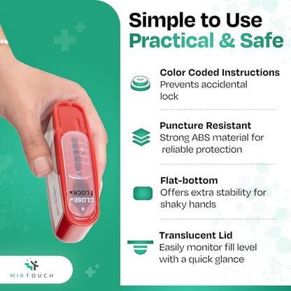 PocketSharps - Pocket-Size Travel Sharps Container for Pen Needles, Lancets, Strips - Premium Quality, Flat Bottom, Translucent Lid, Easy-Use, Portable Eject & Disposal Sharps Container - 3 Pack