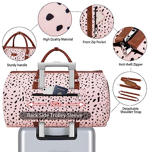 Convertible 2-in-1 Garment Bags for Travel, Carry On Garment Duffle Bag With Shoe Compartment Large Weekender Bag for Women Men Hanging Suitcase Suit Travel Duffel Overnight Bags 4pcs Set - color: E-Pink Leopard